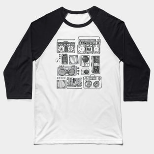 Boomboxes (Black and Gray Ink) Baseball T-Shirt